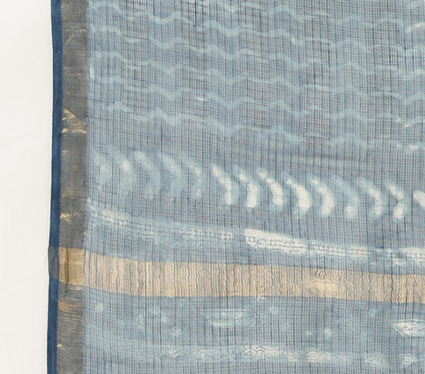 Divena Indigo Blue HandBlock Kota Doria Saree