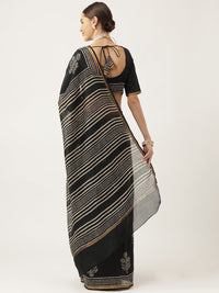 Divena Black HandBlock Chanderi Silk Saree