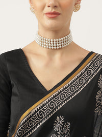 Divena Black HandBlock Chanderi Silk Saree