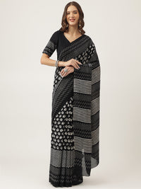 Divena Black HandBlock MulMul Cotton Saree