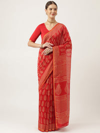 Divena Red HandBlock Chanderi Silk Saree