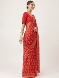 Divena Red HandBlock Chanderi Silk Saree