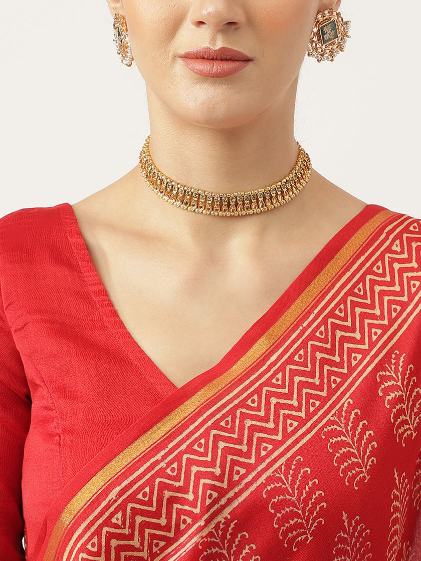 Divena Red HandBlock Chanderi Silk Saree