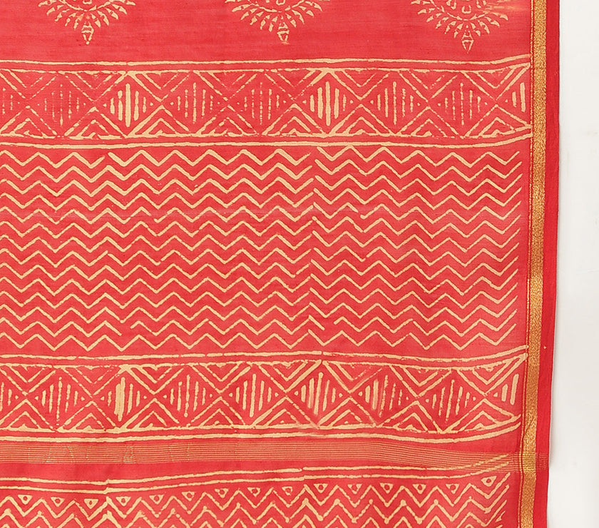 Divena Red HandBlock Chanderi Silk Saree