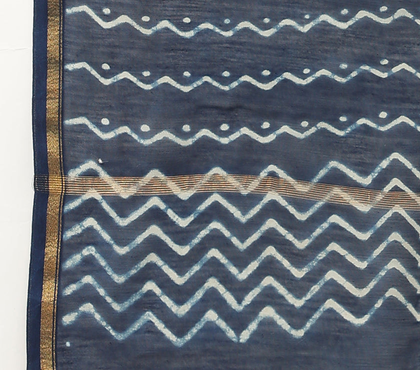 Divena Indigo blue HandBlock Chanderi Silk Saree