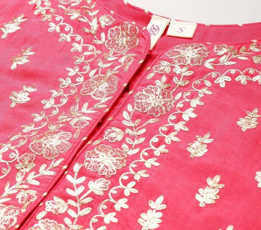 Divena Pink Raw Silk Top with skirt set - divenaworld.com