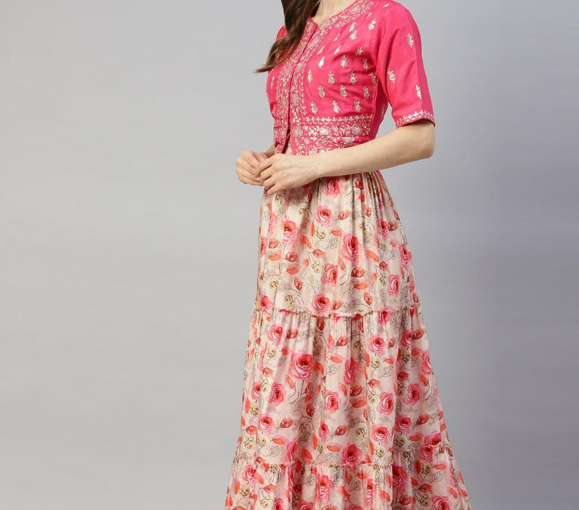 Divena Pink Raw Silk Top with skirt set - divenaworld.com