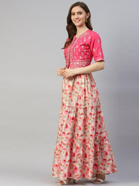 Divena Pink Raw Silk Top with skirt set - divenaworld.com