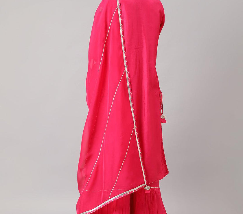 Divena Pink russian silk Hand embroidery Kurta Sharara with Organza dupatta - divena world