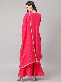 Divena Pink russian silk Hand embroidery Kurta Sharara with Organza dupatta - divena world