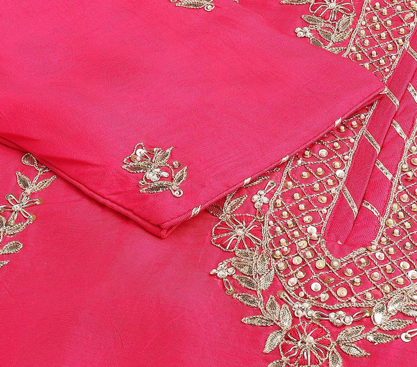 Divena Pink russian silk Hand embroidery Kurta Sharara with Organza dupatta - divena world