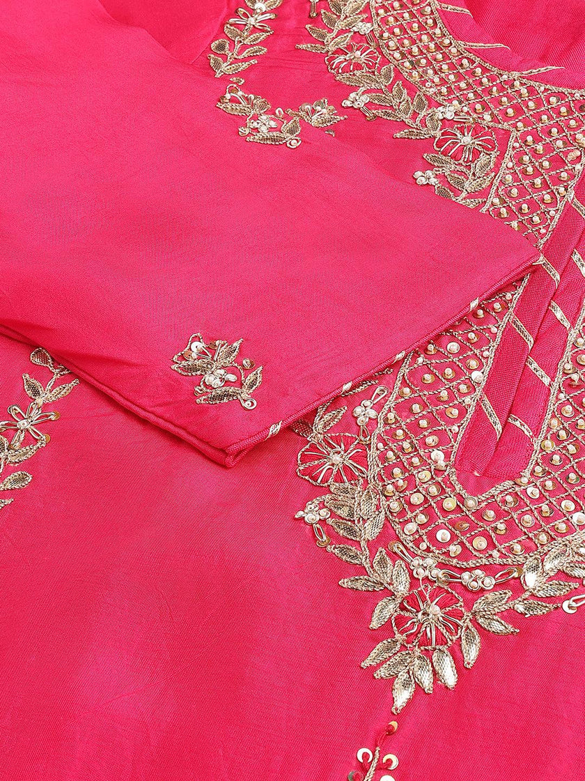 Divena Pink russian silk Hand embroidery Kurta Sharara with Organza dupatta - divena world