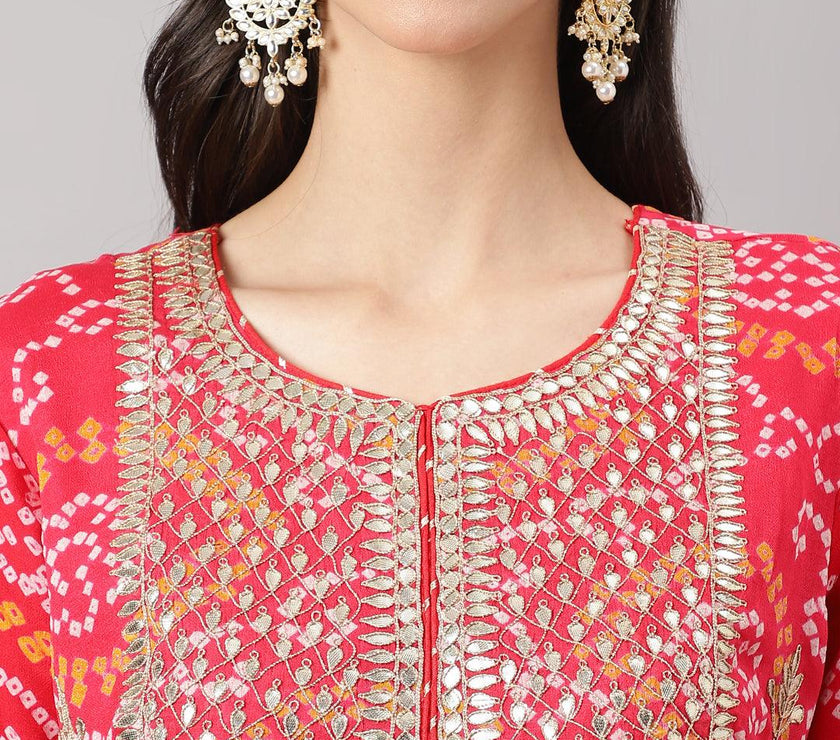 Divena Red Chinon Hand embroidery Kurta Sharara with chiffon dupatta - divena world