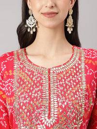 Divena Red Chinon Hand embroidery Kurta Sharara with chiffon dupatta - divena world