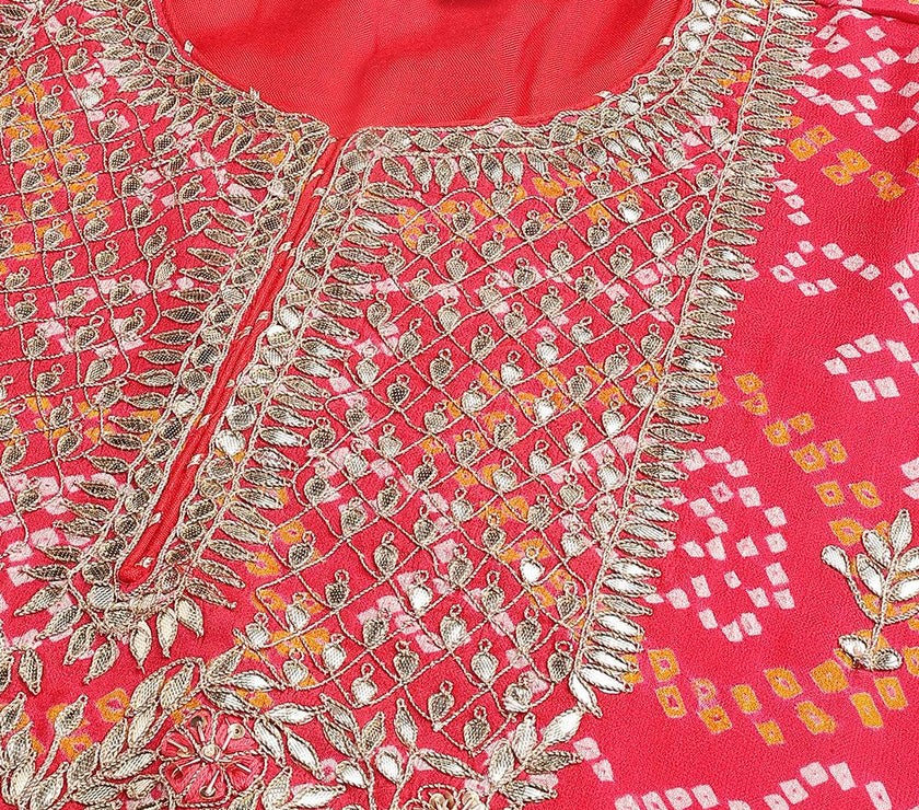 Divena Red Chinon Hand embroidery Kurta Sharara with chiffon dupatta - divena world