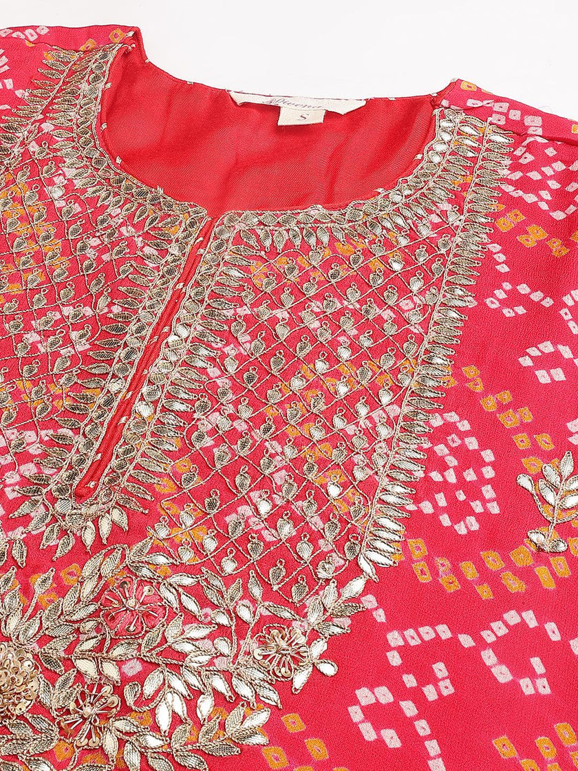 Divena Red Chinon Hand embroidery Kurta Sharara with chiffon dupatta - divena world