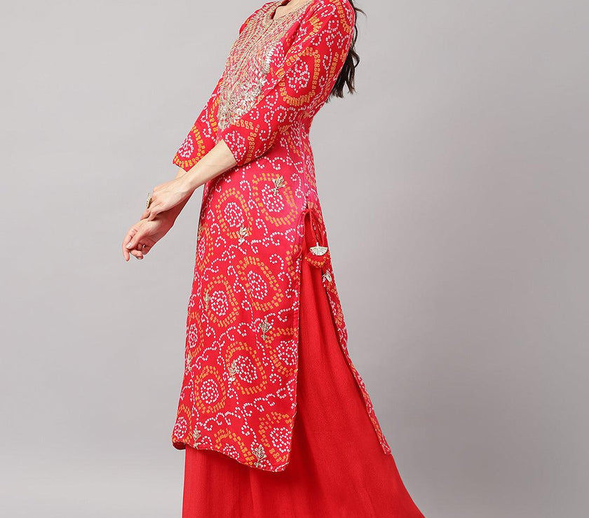 Divena Red Chinon Hand embroidery Kurta Sharara with chiffon dupatta - divena world