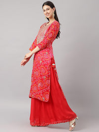 Divena Red Chinon Hand embroidery Kurta Sharara with chiffon dupatta - divena world