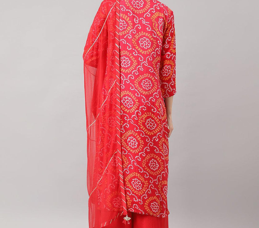 Divena Red Chinon Hand embroidery Kurta Sharara with chiffon dupatta - divena world