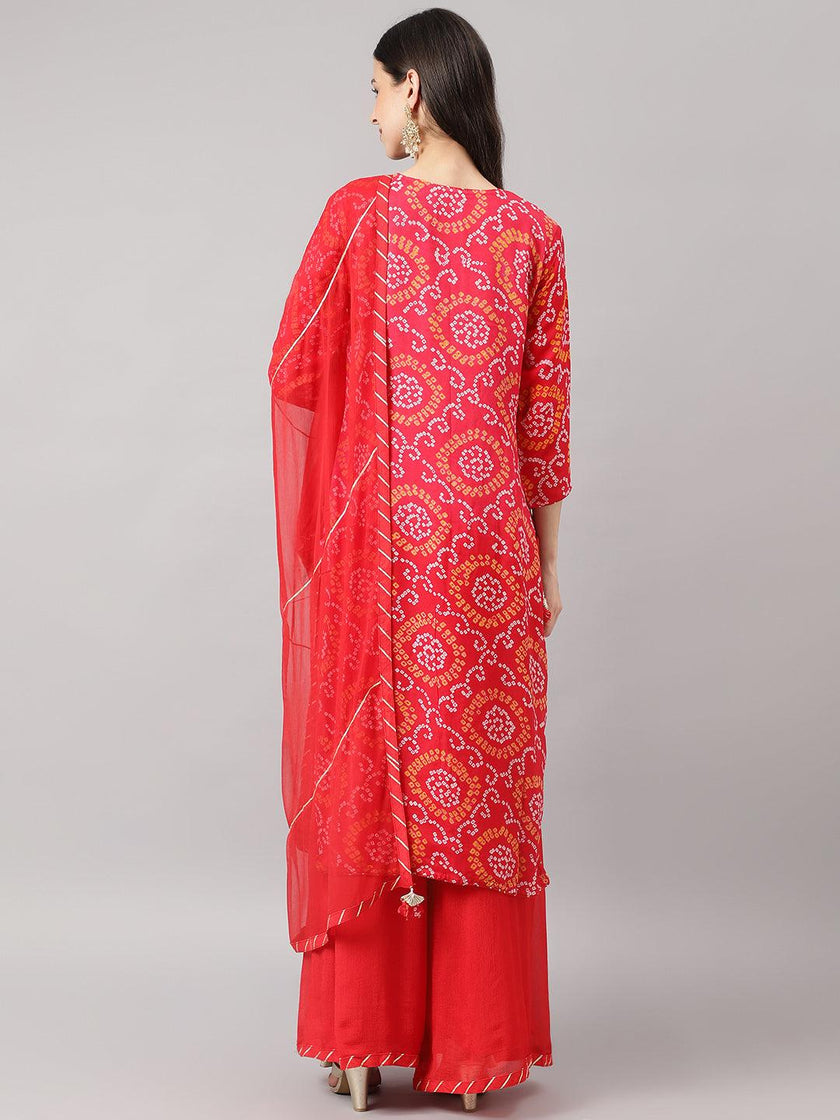 Divena Red Chinon Hand embroidery Kurta Sharara with chiffon dupatta - divena world