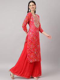 Divena Red Chinon Hand embroidery Kurta Sharara with chiffon dupatta - divena world