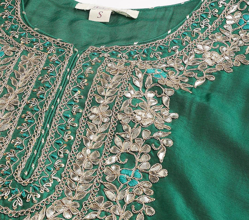 Divena Green uppada silk Hand embroidery Kurta Sharara with Organza dupatta - divena world