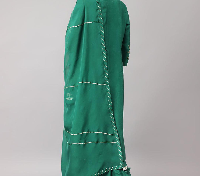 Divena Green uppada silk Hand embroidery Kurta Sharara with Organza dupatta - divena world