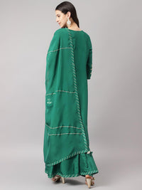 Divena Green uppada silk Hand embroidery Kurta Sharara with Organza dupatta - divena world