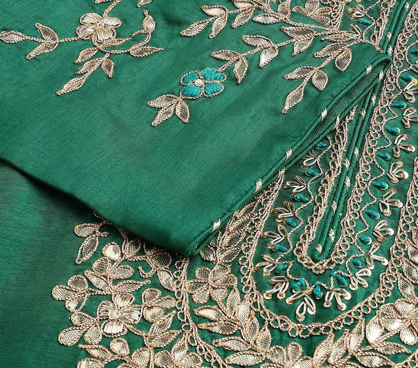 Divena Green uppada silk Hand embroidery Kurta Sharara with Organza dupatta - divena world