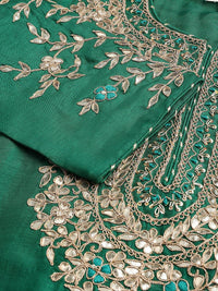 Divena Green uppada silk Hand embroidery Kurta Sharara with Organza dupatta - divena world