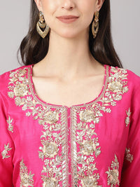 Divena Dark Pink russian silk Hand embroidery Kurta Sharara with Organza dupatta - divena world