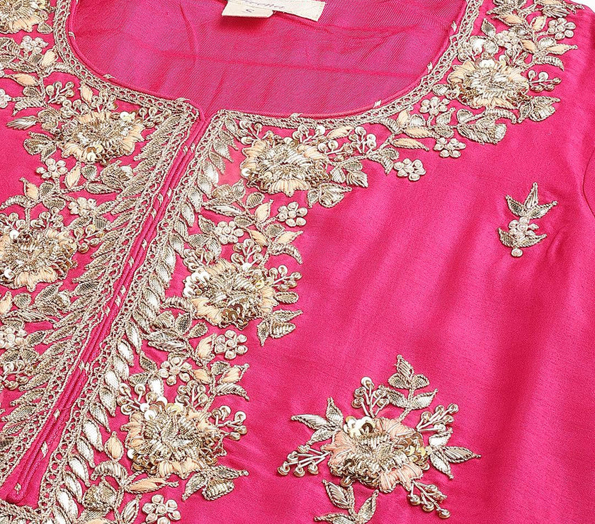 Divena Dark Pink russian silk Hand embroidery Kurta Sharara with Organza dupatta - divena world