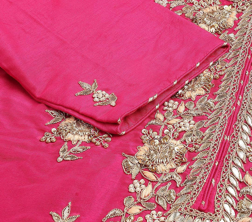 Divena Dark Pink russian silk Hand embroidery Kurta Sharara with Organza dupatta - divena world