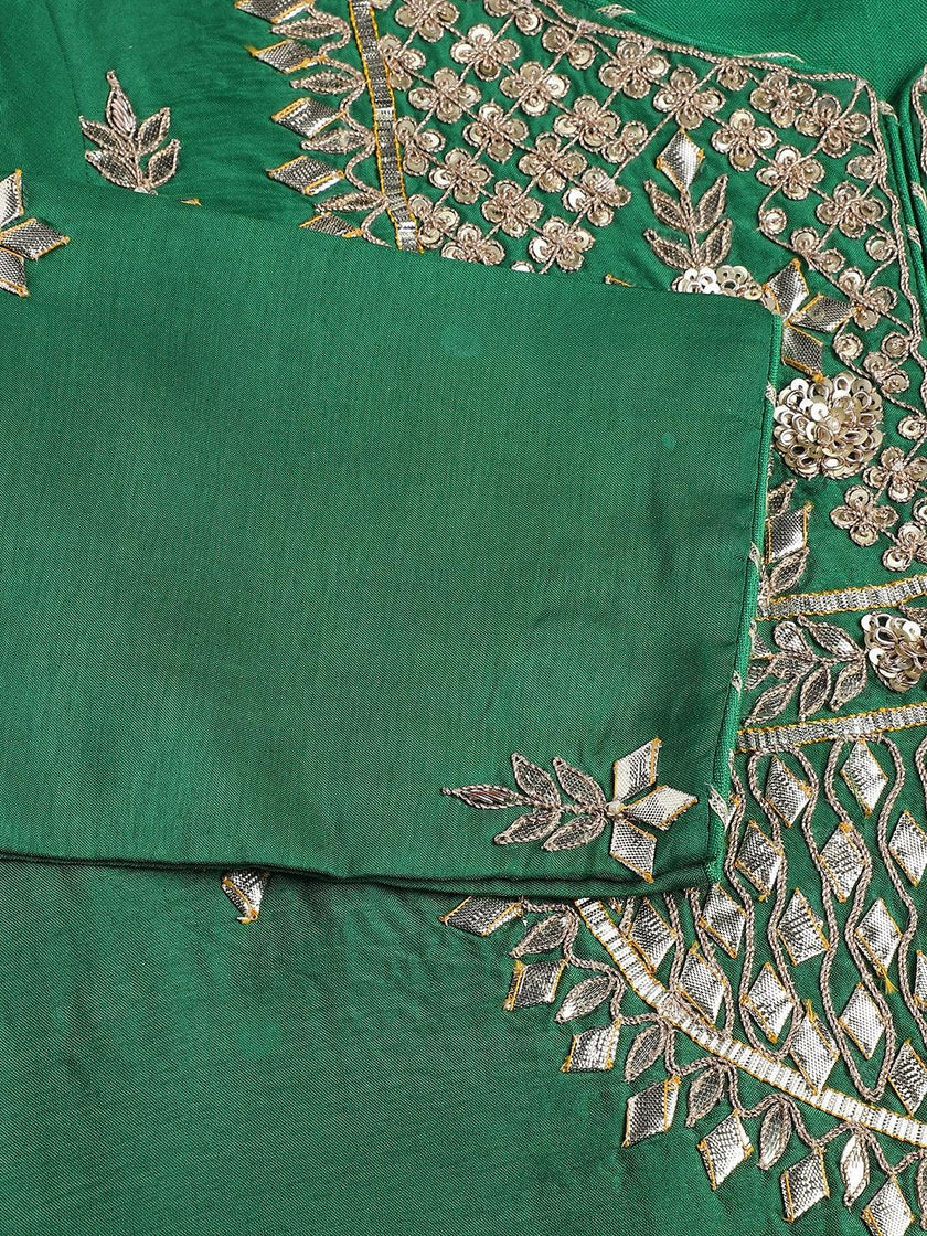 Divena Dark Green russian silk Hand embroidery Kurta Sharara with Organza dupatta - divena world