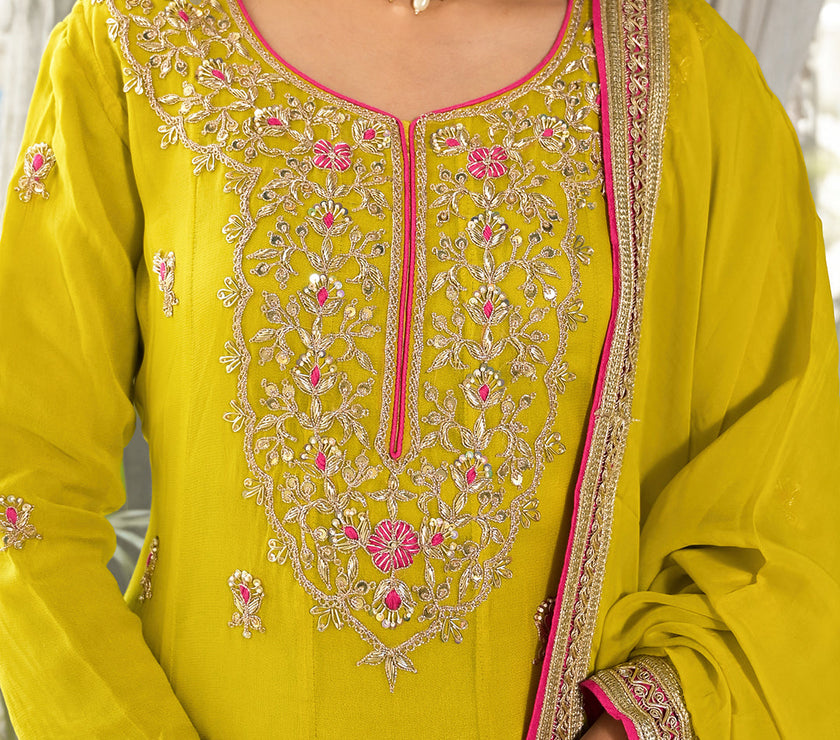 Divena Yellow Zardozi Work Pure Georgette Anarkali Kurta Set with Dupatta