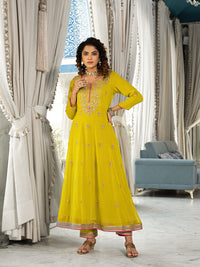 Divena Yellow Zardozi Work Pure Georgette Anarkali Kurta Set with Dupatta