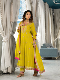 Divena Yellow Zardozi Work Pure Georgette Anarkali Kurta Set with Dupatta