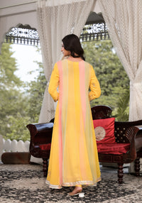 Divena Yellow Gota Patti Embroidered Banarsi Georgette Kurta Set with Organza Dupatta