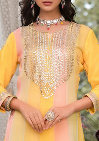 Divena Yellow Gota Patti Embroidered Banarsi Georgette Kurta Set with Organza Dupatta