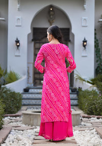 Divena Rani Pink Gota Patti Embroidered Bandhani Print Chinon Kurta Set with shiffon Dupatta