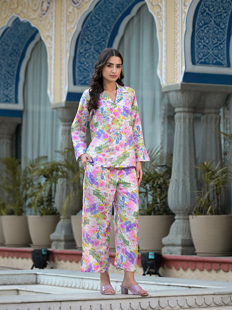 Divena Multicolored Floral Printed Muslin Co-ord Set