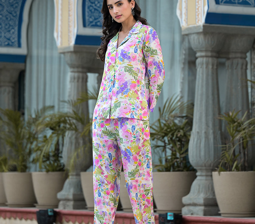 Divena Multicolored Floral Printed Muslin Co-ord Set