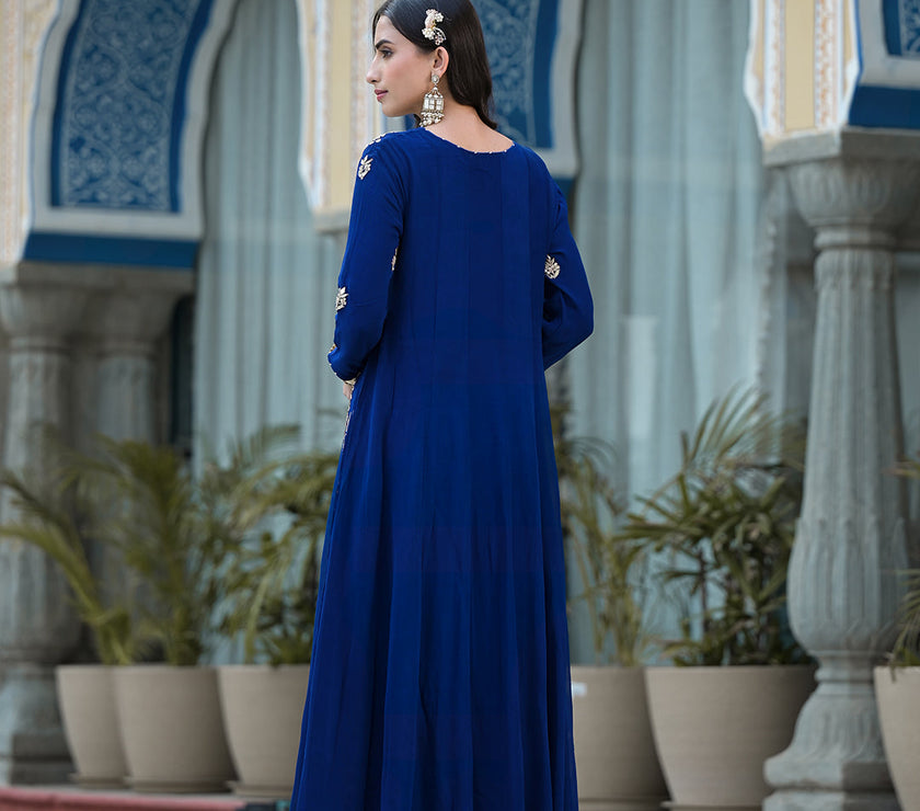 Blue Gota Patii work Georgette Long Kurta with Shantoon Lining with Dupatta