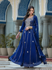 Blue Gota Patii work Georgette Long Kurta with Shantoon Lining with Dupatta