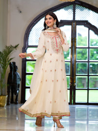 Divena Cream Embroidered Zari Work Georgette  Kurta Set