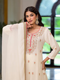 Divena Cream Embroidered Zari Work Georgette  Kurta Set