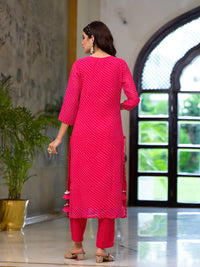 Divena Pink Leheriya Print Georgette Fabric Straight Kurta & Trouser with Dupatta