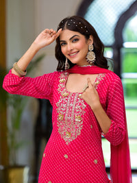 Divena Pink Leheriya Print Georgette Fabric Straight Kurta & Trouser with Dupatta