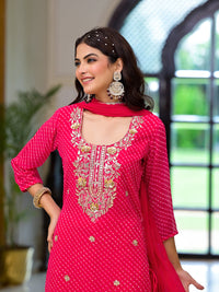 Divena Pink Leheriya Print Georgette Fabric Straight Kurta & Trouser with Dupatta