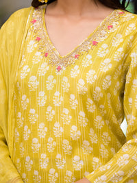 Divena Yellow Printed Muslin Straight Kurta & Trouser with Dupatta